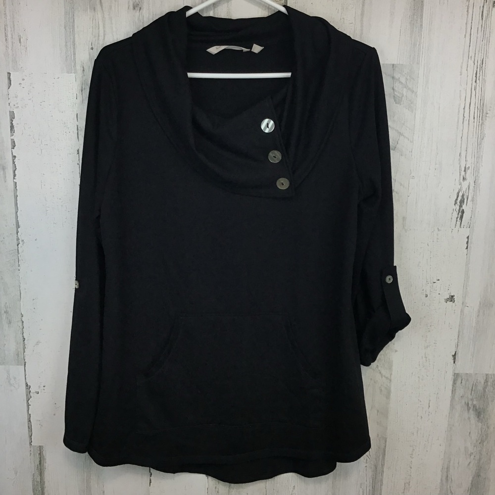 Soft Surroundings Womens Kassidy Pullover Cowl Neck Black Size M Top Button - Picture 1 of 8